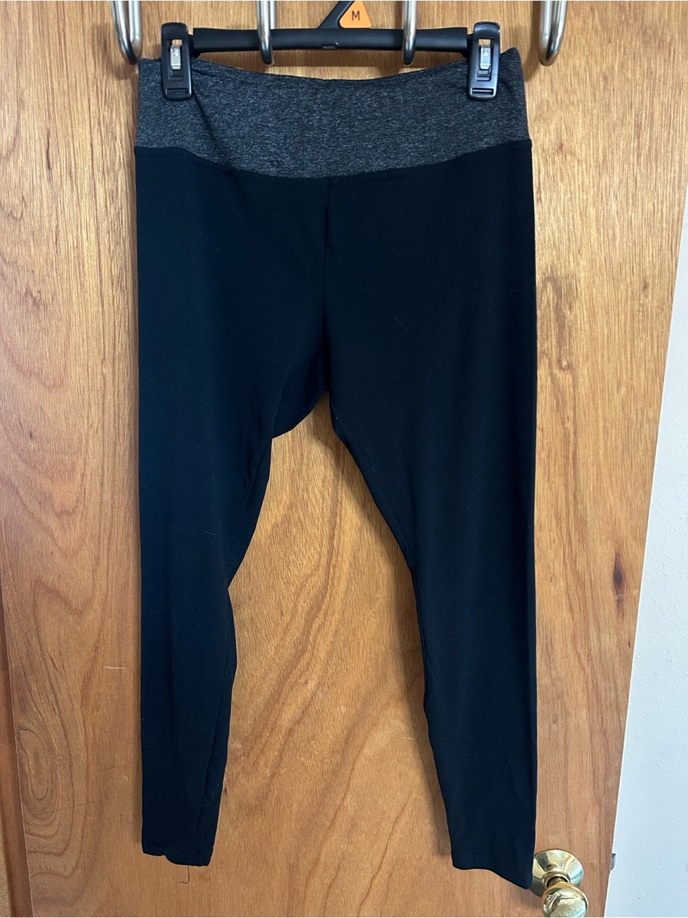 Women’s RBX Active Black Leggings with Heather Gray Waistband, Size Medium